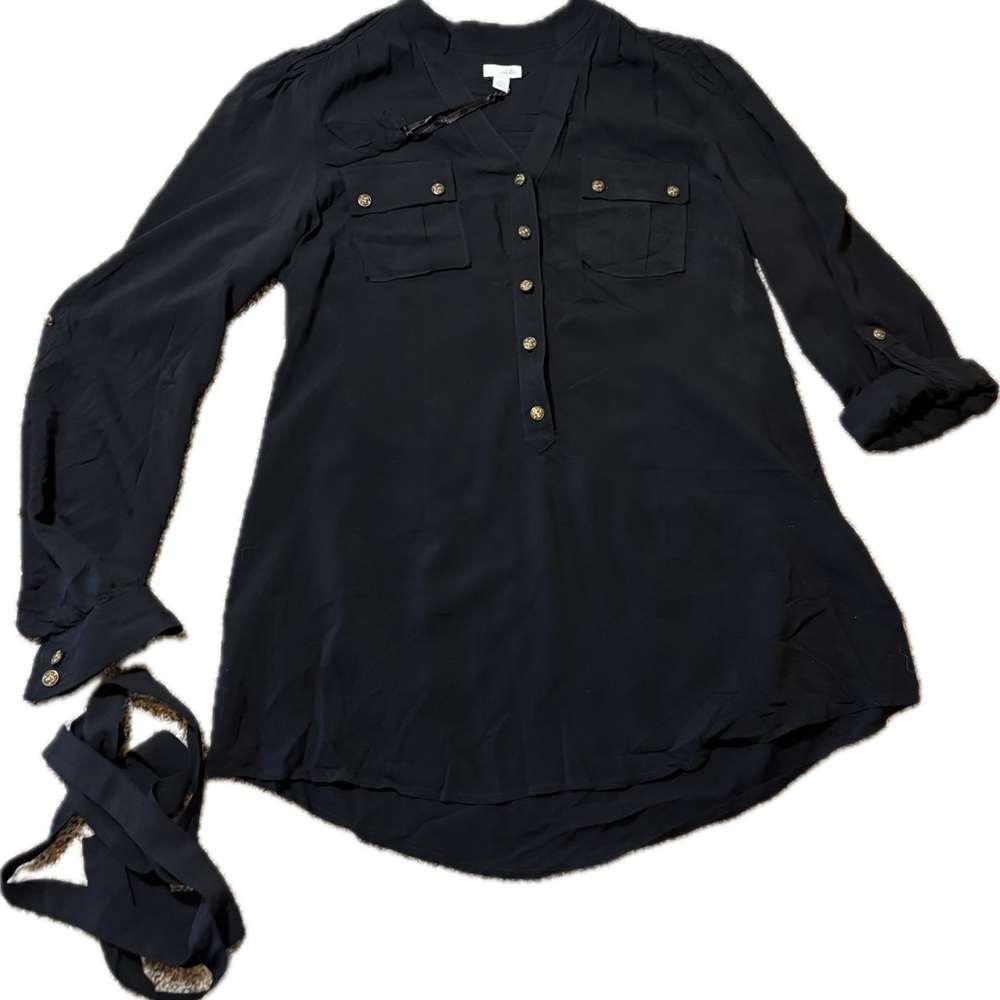 E52 Anthropologie Odille Black V-Neck Button Front Blouse, Size 10